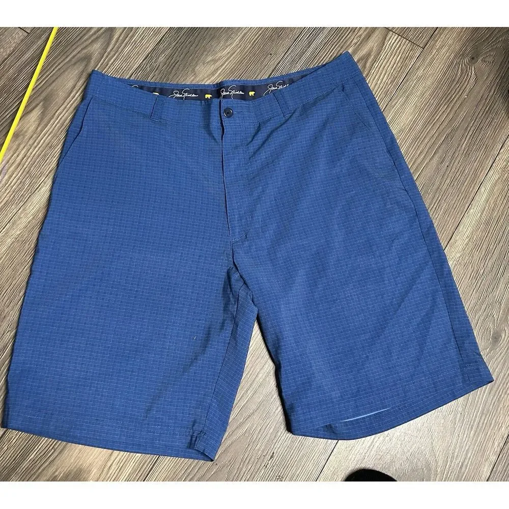 Jack Nicklaus‎ Golf Shorts Mens 36 Blue Check Stretch Tech Fabric Golden Bear